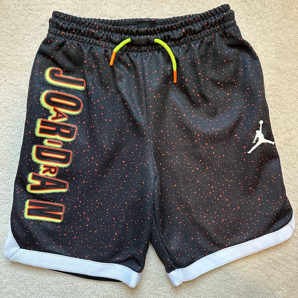 Jordan Kids Black and Neon Speckled Shorts, Pockets, Drawstring Elastic Waist